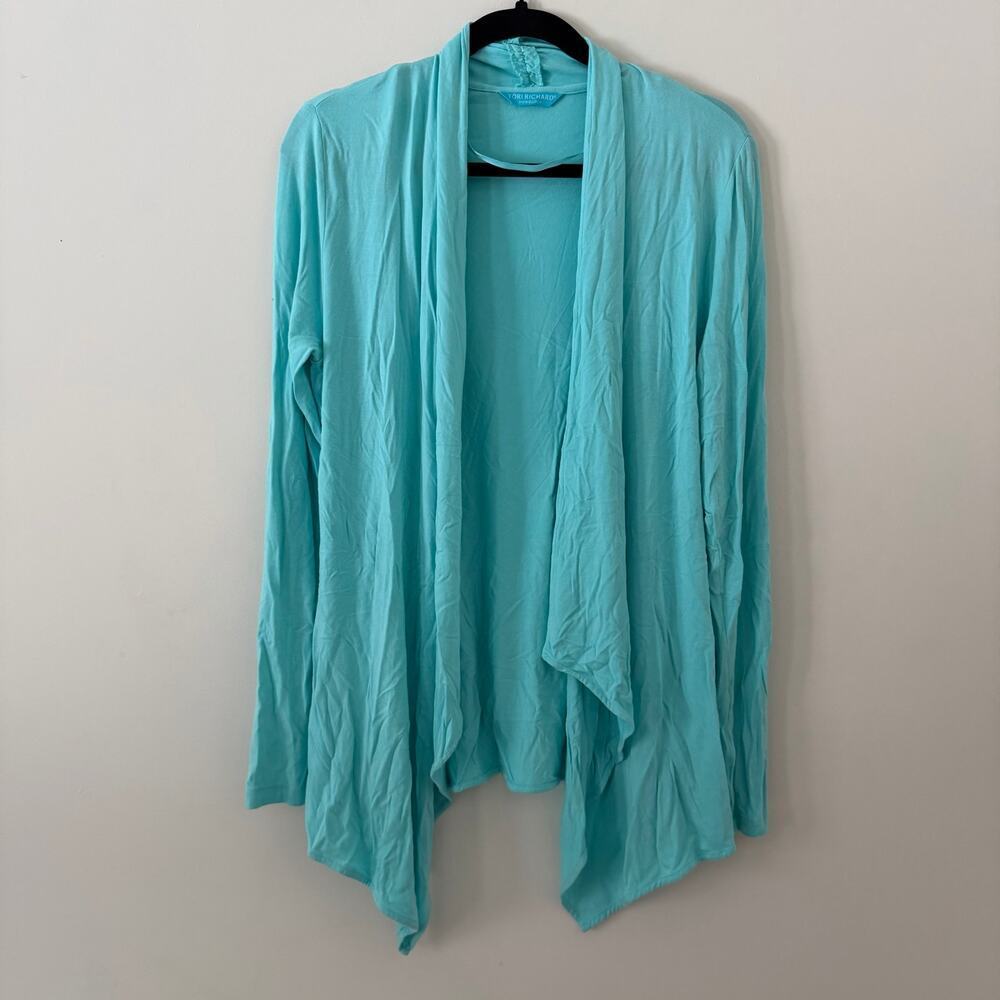 Tori Richard Honolulu Blue Waterfall Viscose Modal Open Front Cardigan Sz Large